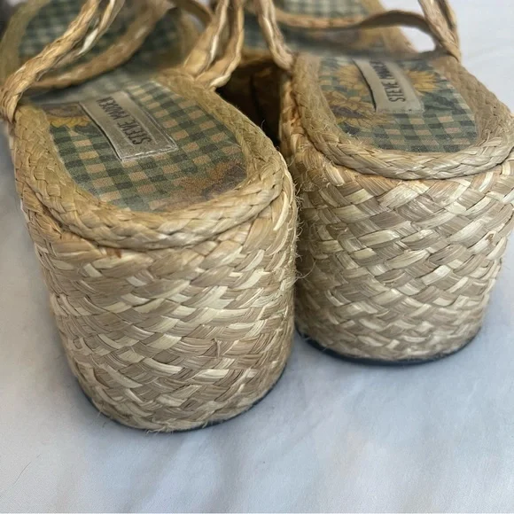 Y2K Steve Madden Chunky Platform Heels Sandals Woven Natural Fiber 6.5 - Picture 6 of 9